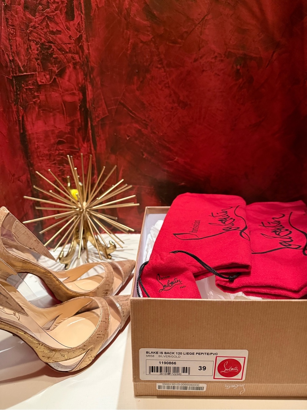 Christian Louboutin Nude Metallic Pointed-Toe Pumps with Clear Panels - Picture 4 of 5